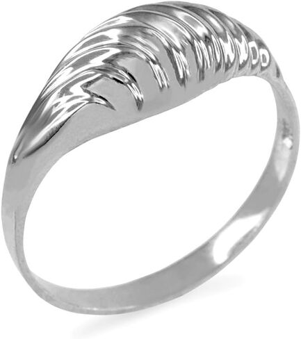 10K White Gold Glamorous Ribbed and Domed Tapered Band Style Statement Ring in Saudi Arabia