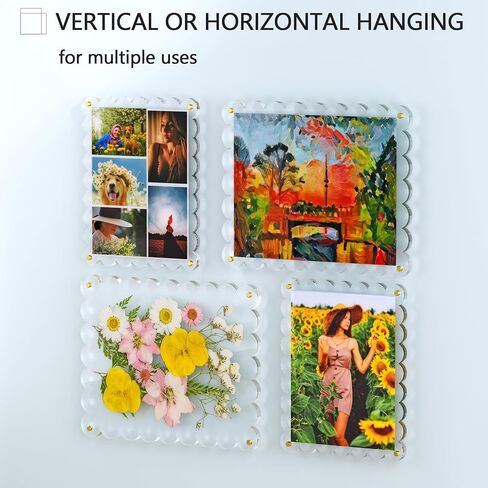 8.5X11 Acrylic Picture Frame for Wall, Frameless Clear Photo Frame with Scalloped Edge, No Drill Floating Frame for Diploma Certificate Degree Document & Poster/Painting/Artworks Display (1 Pack, Scalloped edge) in Saudi Arabia