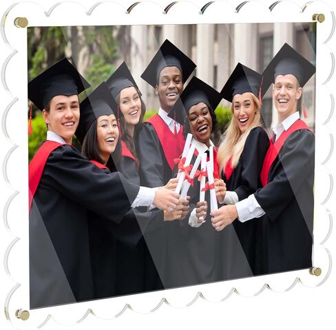 8.5X11 Acrylic Picture Frame for Wall, Frameless Clear Photo Frame with Scalloped Edge, No Drill Floating Frame for Diploma Certificate Degree Document & Poster/Painting/Artworks Display (1 Pack, Scalloped edge) in Saudi Arabia