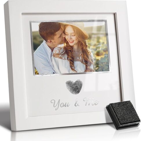 You & Me Thumbprint Picture Frame with Ink Kit, Anniversary Wedding Gifts for Couples, Fingerprint Heart Photo Frame for Wedding, Engagement, Bridal Shower, Wedding Anniversary & Valentine’s Day Gift(White) in Saudi Arabia