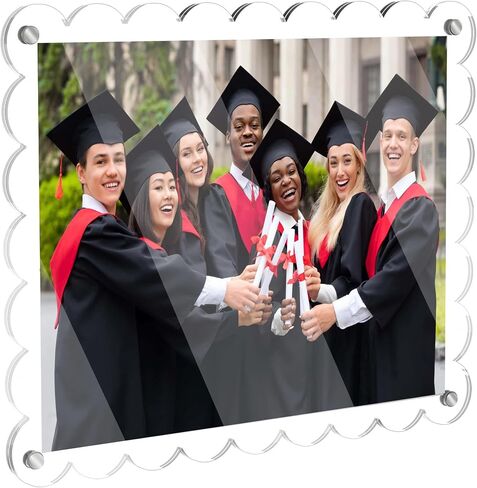 8.5X11 Acrylic Picture Frame for Wall, Frameless Clear Photo Frame with Scalloped Edge, No Drill Floating Frame for Diploma Certificate Degree Document & Poster/Painting/Artworks Display (1 Pack, Scalloped edge) in Saudi Arabia