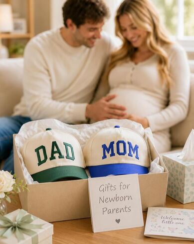Mom and Dad Matching Hats for New Parents, Embroidered Adjustable 2026 Baseball Caps for Pregnancy Announcement, Baby Shower, Daily Wear in Saudi Arabia