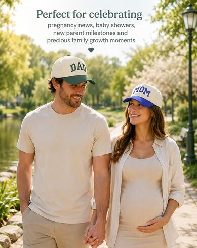 Mom and Dad Matching Hats for New Parents, Embroidered Adjustable 2026 Baseball Caps for Pregnancy Announcement, Baby Shower, Daily Wear in Saudi Arabia