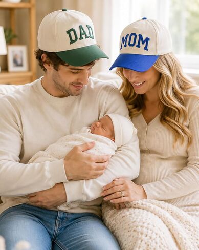 Mom and Dad Matching Hats for New Parents, Embroidered Adjustable 2026 Baseball Caps for Pregnancy Announcement, Baby Shower, Daily Wear in Saudi Arabia