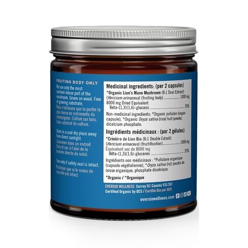 Eversio Wellness Organic Lion’s Mane Capsules – 8:1 Dual Extract, 500mg per Capsule, >35% Beta-Glucans – Fruiting Body Mushroom Supplement for Focus & Memory Support – 60 Vegan Capsules (Focus Now) in Saudi Arabia