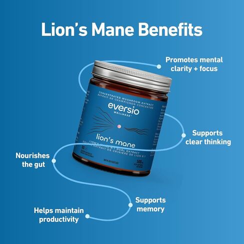 Eversio Wellness Organic Lion’s Mane Capsules – 8:1 Dual Extract, 500mg per Capsule, >35% Beta-Glucans – Fruiting Body Mushroom Supplement for Focus & Memory Support – 60 Vegan Capsules (Focus Now) in Saudi Arabia
