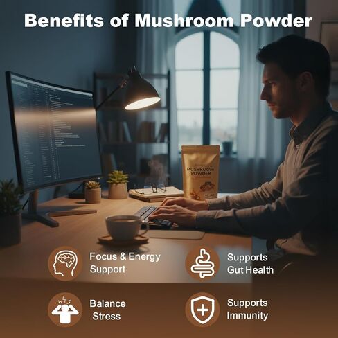 Balincer Mushroom Powder Supplement with 10 Mushrooms and Ashwagandha - Support Immunity, Gut Health & Stress Relief, 6.35 oz (80 Servings) in Kuwait