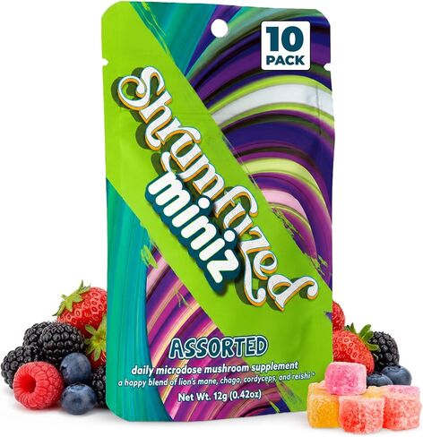 Shrumfuzed Miniz - Proprietary Nootropic Gummy - Now with New Improved Taste - Lion's Mane, Reishi, Chaga, Cordycep, and Proprietary Nootropic Mushroom Blend (10pk, Assorted) in Saudi Arabia