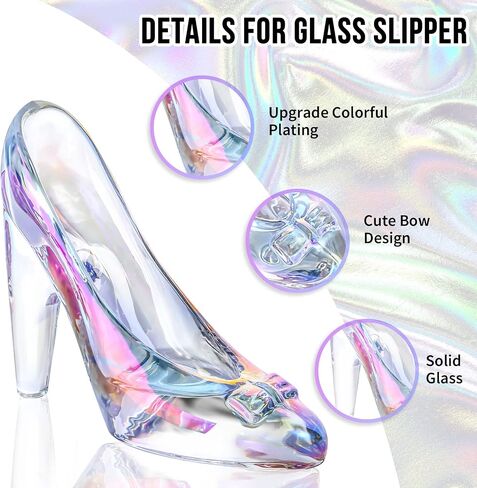Cinderella Glass Slipper - Colorful Crystal Glass Shoe, Ideal for Cinderella Party, Girls Birthday Gift, Wedding Centerpiece, Princess Bedroom Decor, Cake Top Decor in Kuwait