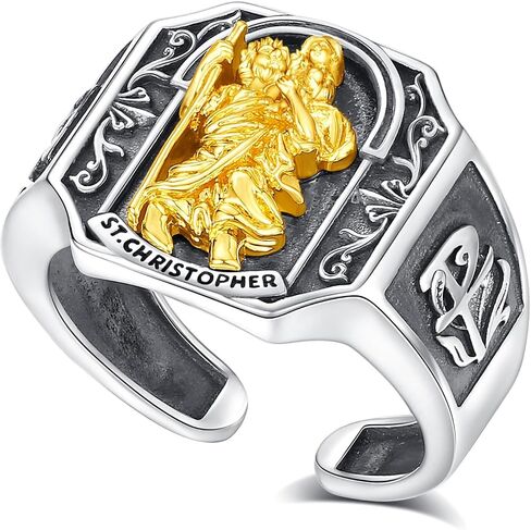 CELESTIA St Christopher/St Benedict/St Jude Ring S925 Sterling Silver Catholic Rings for Men in Saudi Arabia