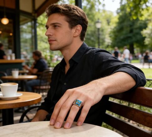 Stainless Steel Square Black Onyx Ring for Men,Green/Blue Turquoise Ring for Men,Size 7-13 in Saudi Arabia