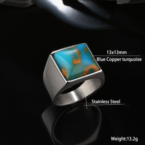 Stainless Steel Square Black Onyx Ring for Men,Green/Blue Turquoise Ring for Men,Size 7-13 in Saudi Arabia