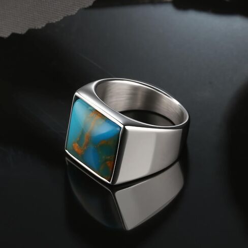Stainless Steel Square Black Onyx Ring for Men,Green/Blue Turquoise Ring for Men,Size 7-13 in Saudi Arabia