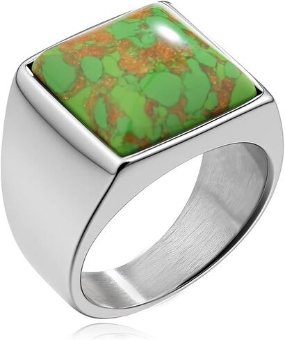 Stainless Steel Square Black Onyx Ring for Men,Green/Blue Turquoise Ring for Men,Size 7-13 in Saudi Arabia