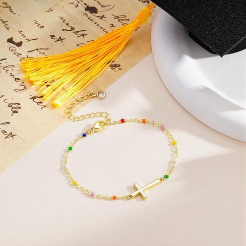 IEFLIFE 2026 Graduation Gifts for Girl - 14K-Gold-Plated Cross Bracelet Gift for Women Girls, Kindergarten Preschool Graduation Gifts for Girl, Class of 2026 5th 6th 7th 8th Grade Gift Bracelet Jewelry in Saudi Arabia