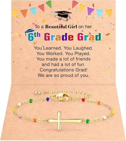 IEFLIFE 2026 Graduation Gifts for Girl - 14K-Gold-Plated Cross Bracelet Gift for Women Girls, Kindergarten Preschool Graduation Gifts for Girl, Class of 2026 5th 6th 7th 8th Grade Gift Bracelet Jewelry in Saudi Arabia