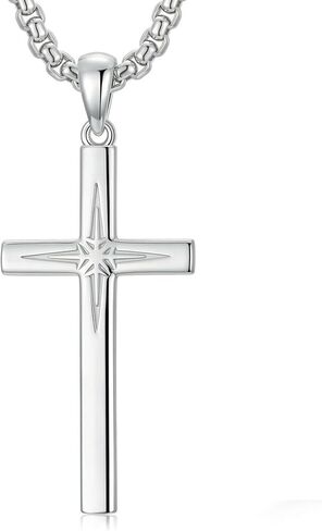Cross Necklace for Men 925 Sterling Silver Cross Pendant with Stainless Steel Chain Cross Necklace for Men Women Christian Jewelry Gift in Kuwait