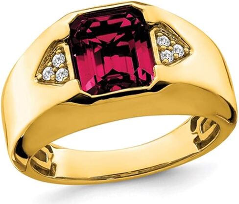 Mens 3.75 Carat (ctw) Lab Created Emerald-Cut Ruby Ring in 14K Yellow Gold with Diamonds in Saudi Arabia