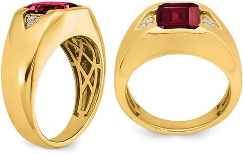 Mens 3.75 Carat (ctw) Lab Created Emerald-Cut Ruby Ring in 14K Yellow Gold with Diamonds in Saudi Arabia