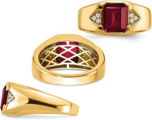 Mens 3.75 Carat (ctw) Lab Created Emerald-Cut Ruby Ring in 14K Yellow Gold with Diamonds in Saudi Arabia
