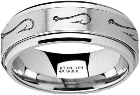 Spinning Engraved Fishing Hook Tungsten Carbide Spinner Wedding Band in Kuwait