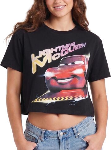 Disney Womens Graphic T Shirt - Cars Lightning McQueen Mickey Mouse Lilo and Stitch Marie Short Sleeve Crop Tops for Women in Saudi Arabia
