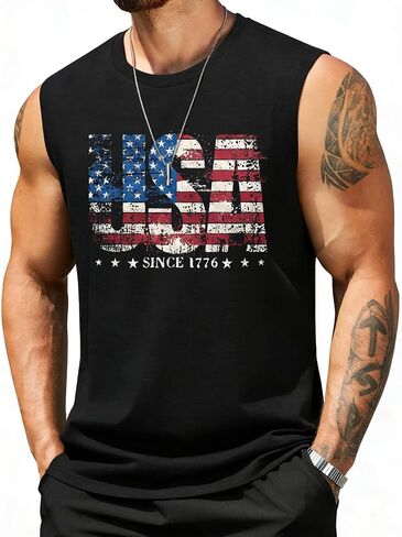 Mens 4th of July Tank Top 1776 American Flag Patriotic Shirts Workout Muscle Sleevelees Tops in Saudi Arabia