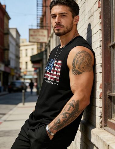 Mens 4th of July Tank Top 1776 American Flag Patriotic Shirts Workout Muscle Sleevelees Tops in Saudi Arabia
