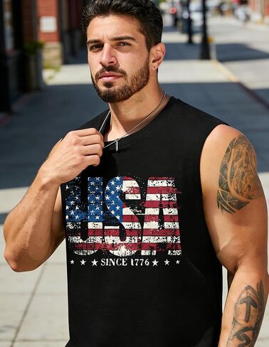Mens 4th of July Tank Top 1776 American Flag Patriotic Shirts Workout Muscle Sleevelees Tops in Saudi Arabia