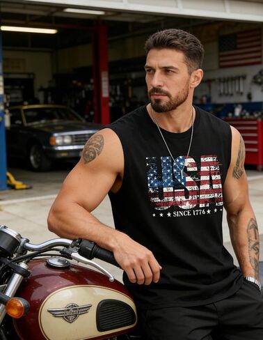Mens 4th of July Tank Top 1776 American Flag Patriotic Shirts Workout Muscle Sleevelees Tops in Saudi Arabia