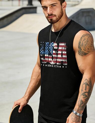Mens 4th of July Tank Top 1776 American Flag Patriotic Shirts Workout Muscle Sleevelees Tops in Saudi Arabia