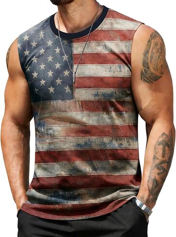 Mens 4th of July Tank Top 1776 American Flag Patriotic Shirts Workout Muscle Sleevelees Tops in Saudi Arabia