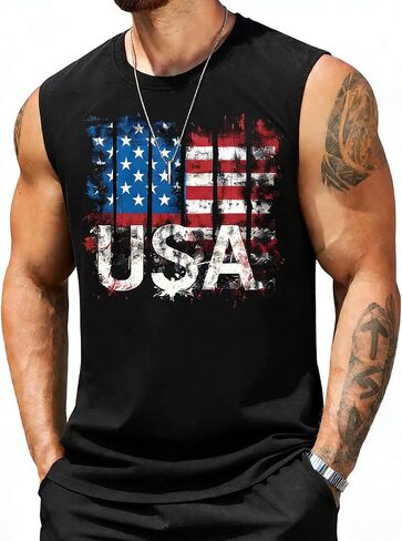 Mens 4th of July Tank Top 1776 American Flag Patriotic Shirts Workout Muscle Sleevelees Tops in Saudi Arabia
