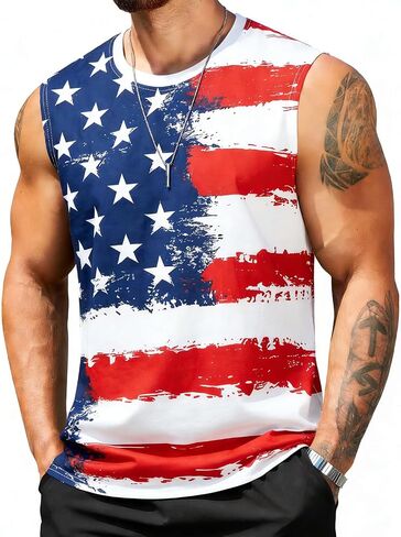 Mens 4th of July Tank Top 1776 American Flag Patriotic Shirts Workout Muscle Sleevelees Tops in Saudi Arabia