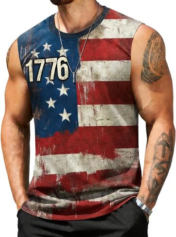 Mens 4th of July Tank Top 1776 American Flag Patriotic Shirts Workout Muscle Sleevelees Tops in Saudi Arabia
