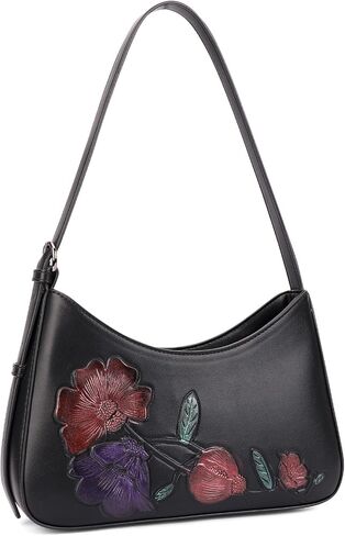 Shoulder Bag for Women Floral Embossed Vegan Leather Small Hobo Purse Crescent Underarm Daily Handbag with Adjustable Strap in Saudi Arabia