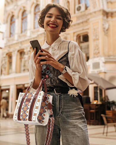 Boho Shoulder Handbag Purse with Zipper for Women, Small Trendy Western Style Aztec Top-Handle Tote Crossbody Bag with Adjustable Shoulder Strap for Ladies in Saudi Arabia