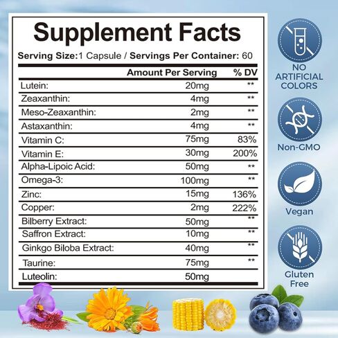 VisioVance 15 in 1 Advanced Eye Formula, Eye Vitamin and Mineral Supplement with Lutein, Zinc, Luteolin, Zeaxanthin & Bilberry Extract, 60 Count (1) in Saudi Arabia