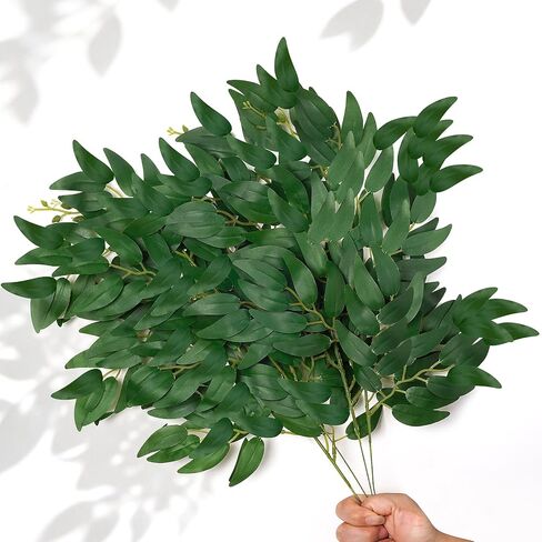 BSMYBO 24pcs Artificial Italian Ruscus Greenery Stems Picks 22" Faux Silk Greenery Filler Plant for Vase Green Willow Leave Branches for Table Centerpieces, Wedding Arch Backdrop, Floral Arrangement in Saudi Arabia