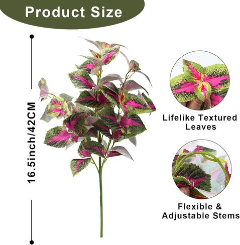 Artificial Plants Outdoor, 5 Bundles Faux Coleus Plants UV Resistant Fake Silk Greenery Leaves with Stems for Outside Front Porch Patio Garden Planter Decoration (Red) in Saudi Arabia