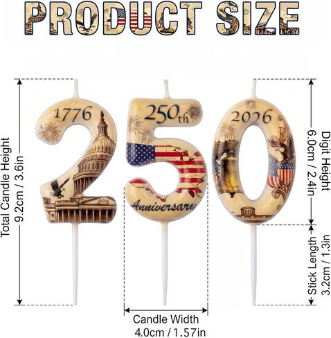 USA 250th Anniversary Number Birthday Candles, Patriotic Themed Cake Topper for 4th of July Independence Day & Memorial Day Party Decorations Supplies in Saudi Arabia