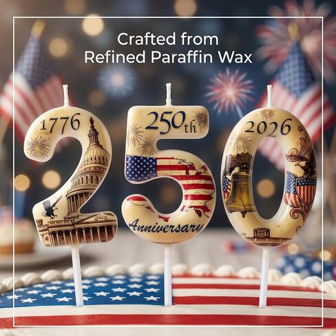 USA 250th Anniversary Number Birthday Candles, Patriotic Themed Cake Topper for 4th of July Independence Day & Memorial Day Party Decorations Supplies in Saudi Arabia