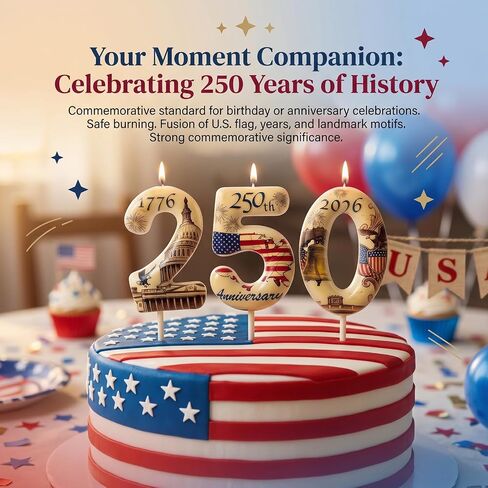 USA 250th Anniversary Number Birthday Candles, Patriotic Themed Cake Topper for 4th of July Independence Day & Memorial Day Party Decorations Supplies in Saudi Arabia