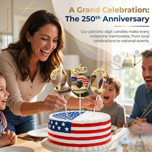 USA 250th Anniversary Number Birthday Candles, Patriotic Themed Cake Topper for 4th of July Independence Day & Memorial Day Party Decorations Supplies in Saudi Arabia