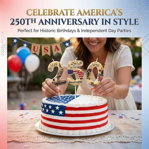 USA 250th Anniversary Number Birthday Candles, Patriotic Themed Cake Topper for 4th of July Independence Day & Memorial Day Party Decorations Supplies in Saudi Arabia