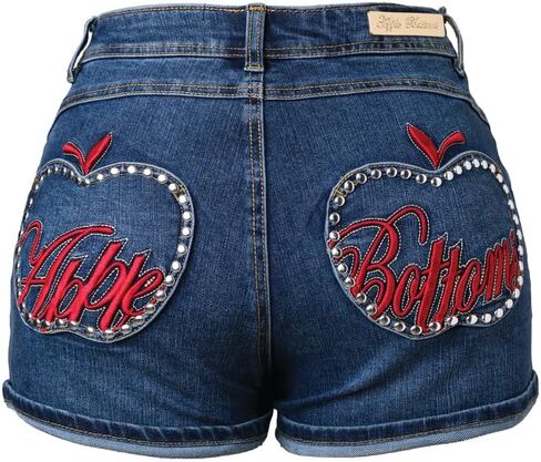 شورت Apple Bottoms من قماش الدنيم بجيب التفاح للنساء ذوات القوام الممتلئ، شورت منخفض الارتفاع قابل للتمدد مع خصر بدون فجوة in Kuwait