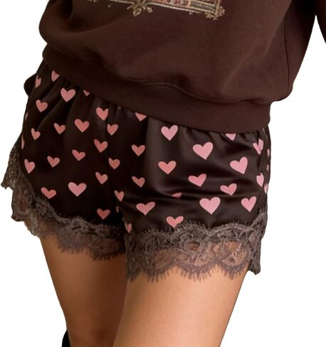 Women Cute Lace Trim Satin Mini Shorts Casual Coquette Elastic Waist Loose Fit Wide Leg Going Out Half Slip Bottoms in Saudi Arabia