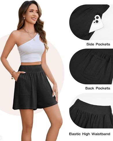 Bsubseach Shorts for Women Summer Casual Elastic High Waisted Shorts Wide Leg Cargo Shorts with Pockets in Kuwait