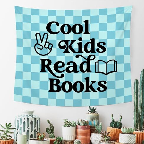 MNASAIOO Checkered Blue Reading Classroom Wall Tapestry Hanging, Cool Kids Read Books Banner Tapestries, Nursery Reader Wall Decor for Boys Book Lovers School Library Reading Nook Corner Dorm 50x60in in Kuwait