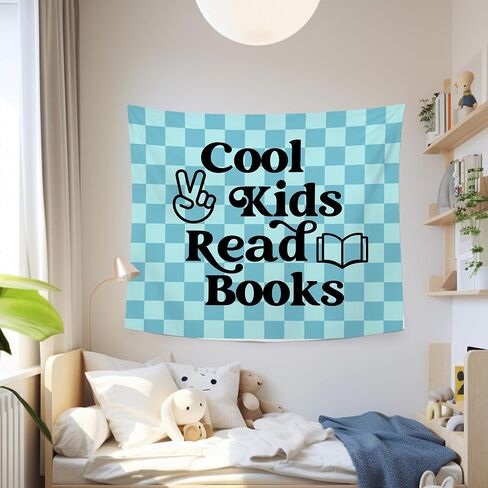 MNASAIOO Checkered Blue Reading Classroom Wall Tapestry Hanging, Cool Kids Read Books Banner Tapestries, Nursery Reader Wall Decor for Boys Book Lovers School Library Reading Nook Corner Dorm 50x60in in Kuwait